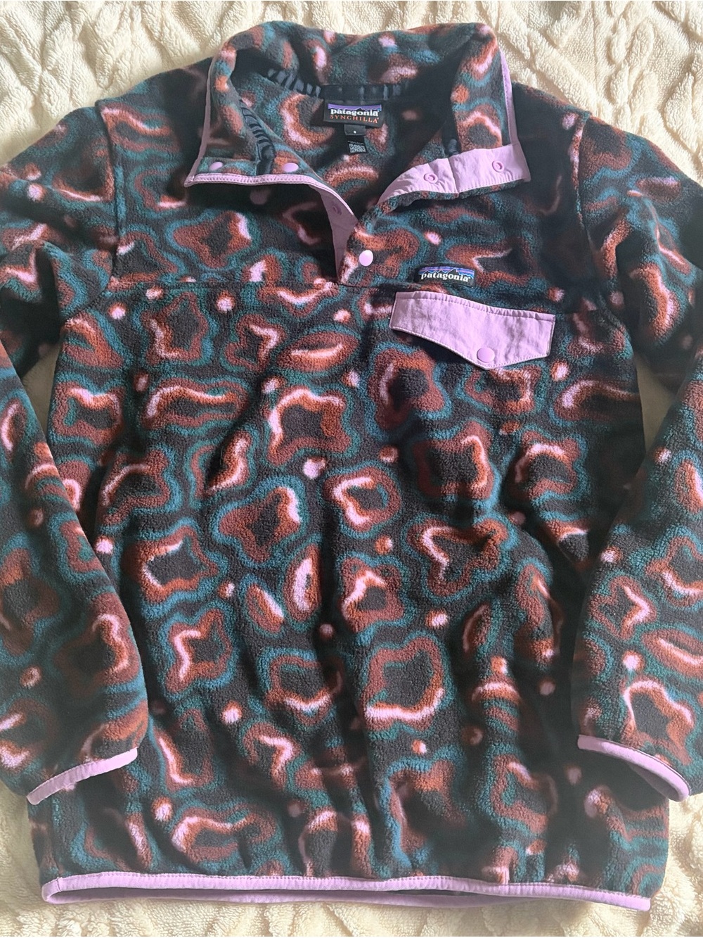 Women’s Patagonia Fleece Pullover in Teal, Pink & Brown